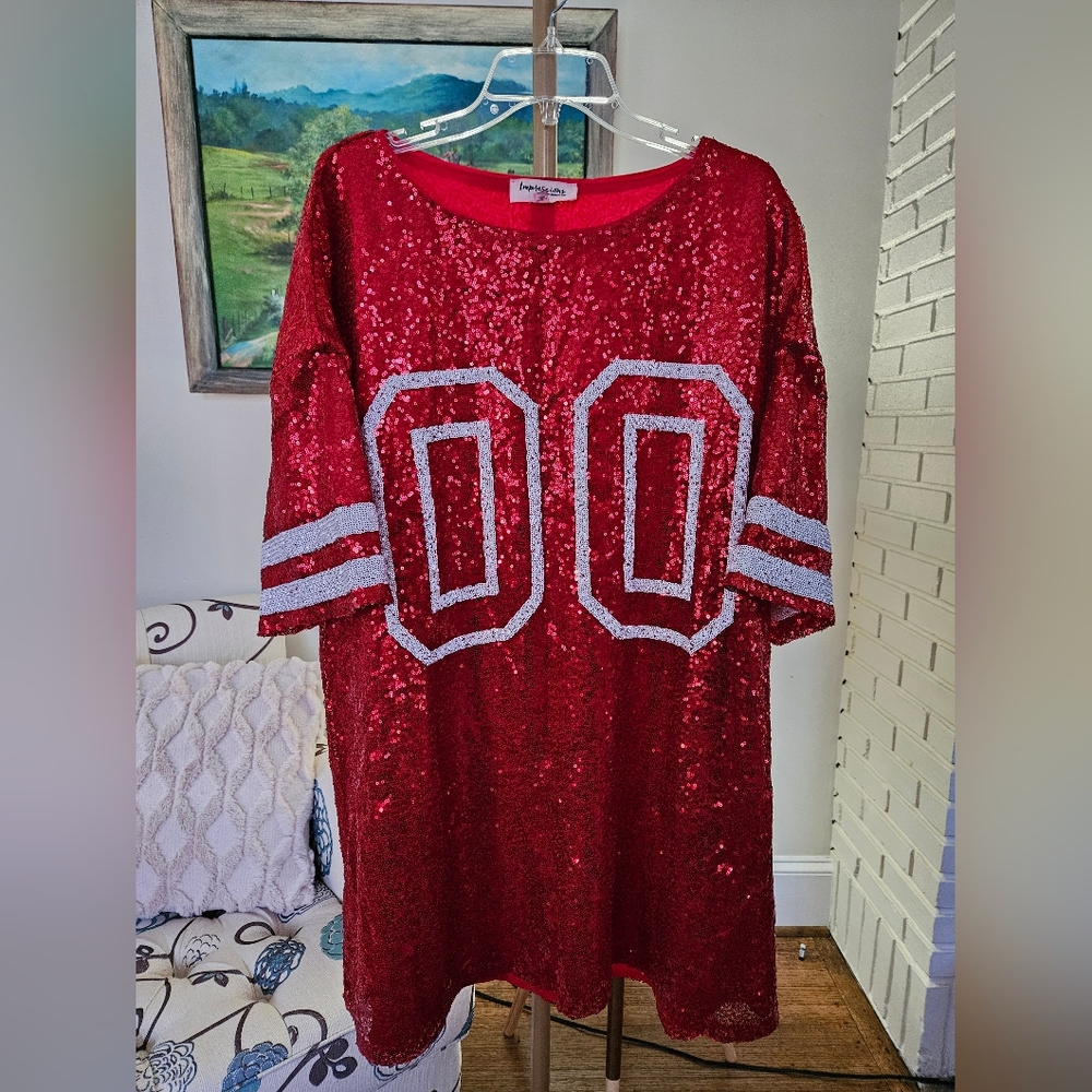 Impressions Red Sequin Sports Jersey Sz 2X